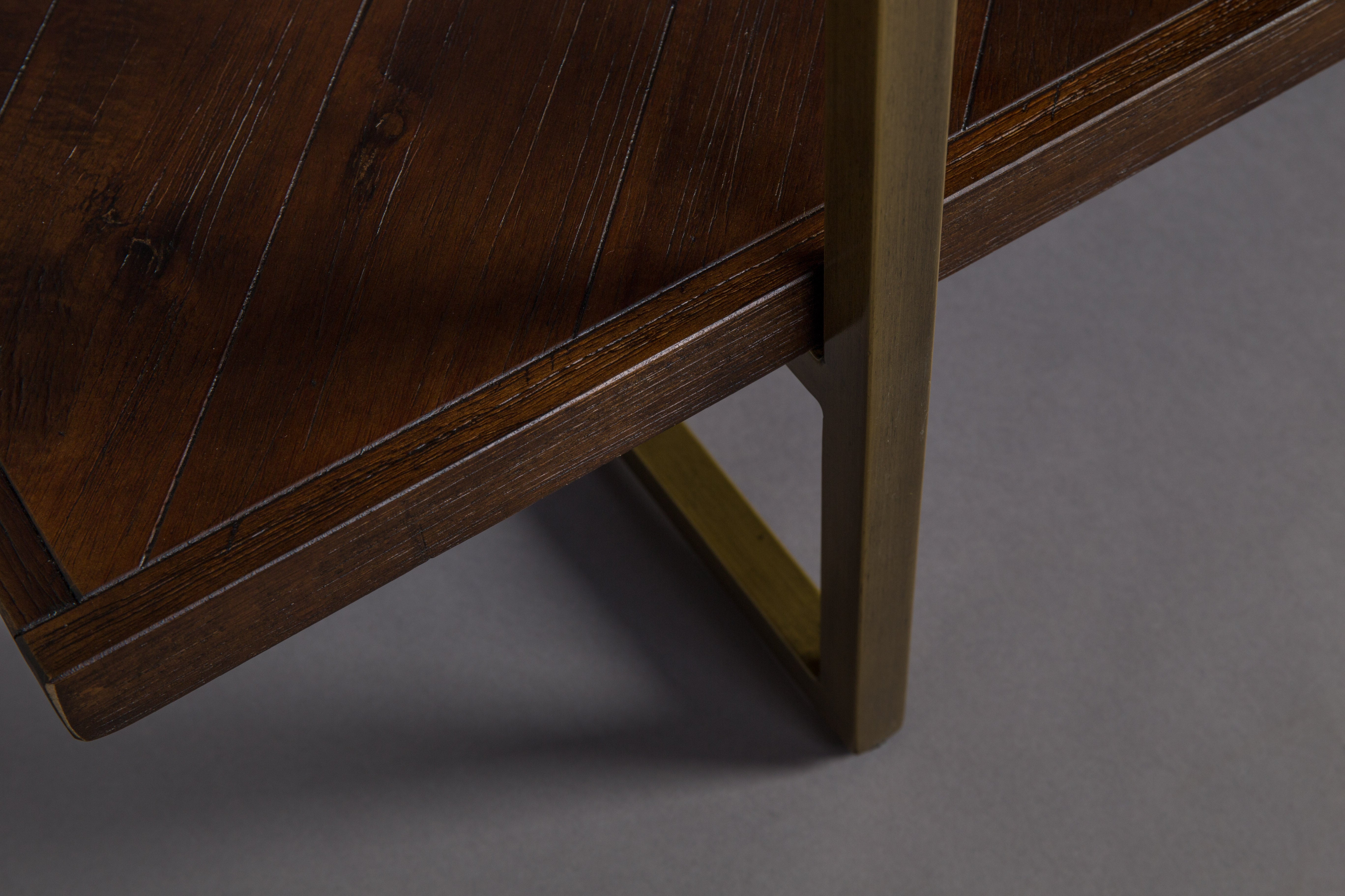 Dutchbone Class Herringbone Brown Oak Wood & Brass Display Unit